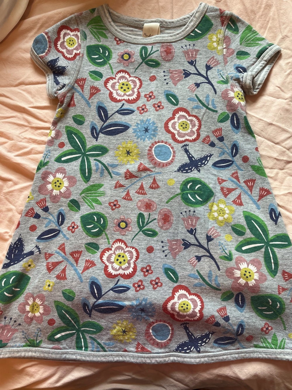 Mini Boden Gray Swing Dress with Multicolor Floral Print 6-7Y